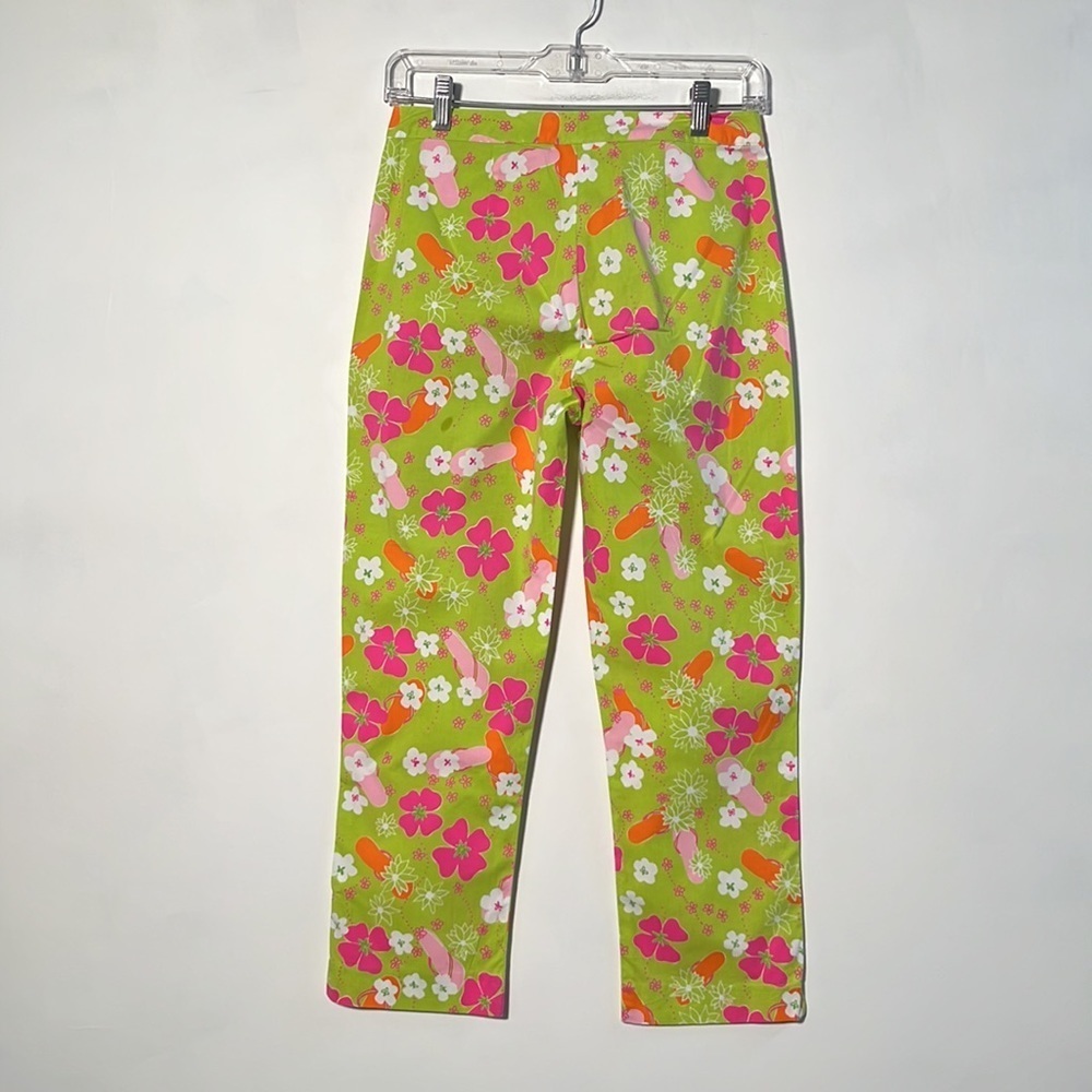 LILLY PULITZER Vintage Gidget Preppy Retro Pink/Green Flip Flop Floral Capri 2 - Picture 2 of 13